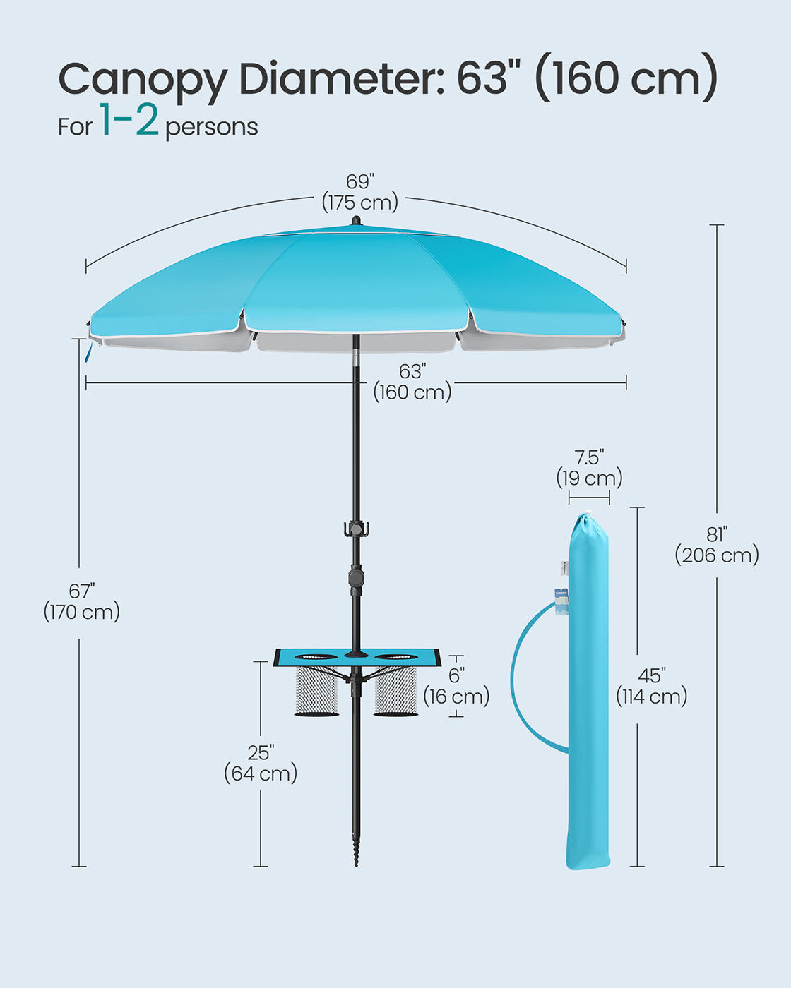 Garden Parasol – Fabric – Blue – UPF 50+ Sun Protection with Adjustable Height and Double-Side Tilt