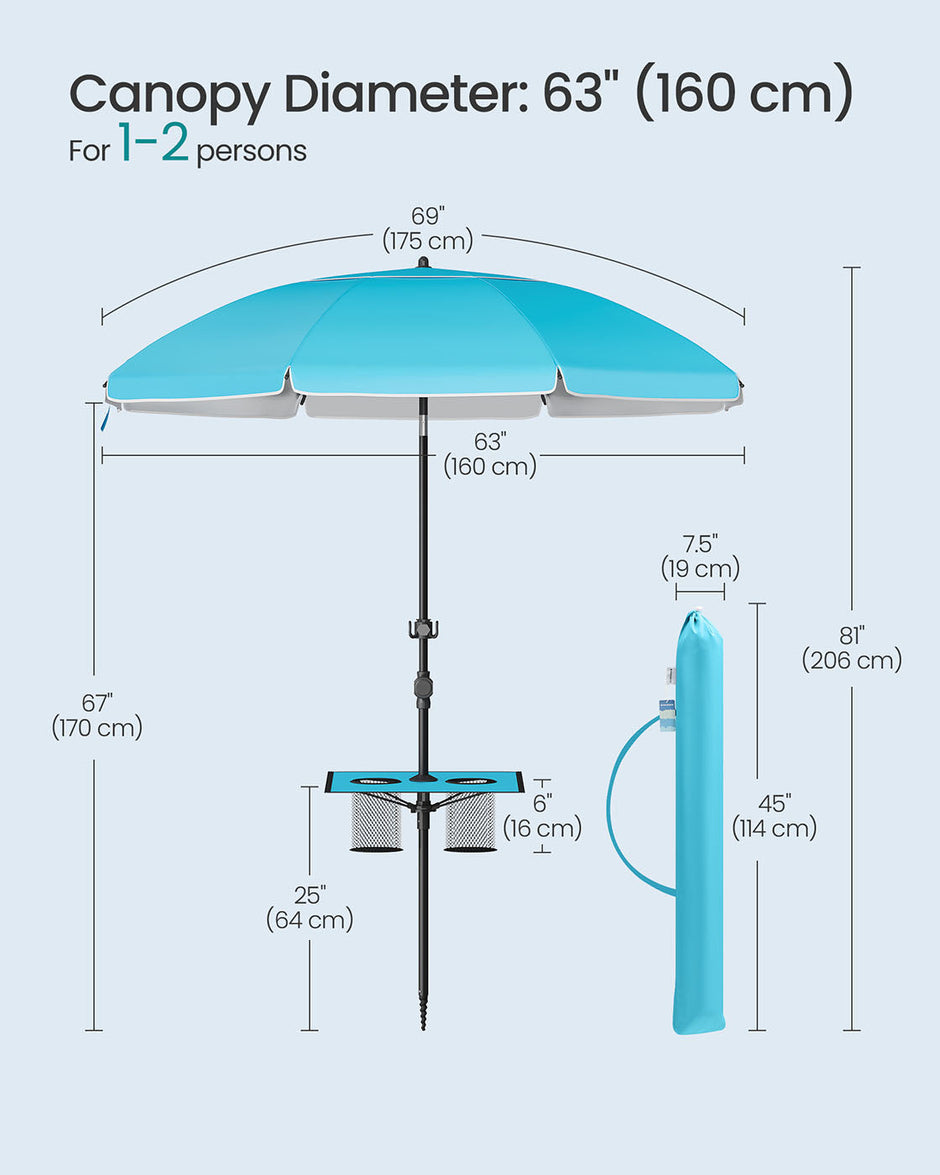 Garden Parasol – Fabric – Blue – UPF 50+ Sun Protection with Adjustable Height and Double-Side Tilt