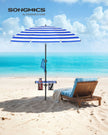 Garden Parasol – Fabric – Blue and White – UPF 50+ Sun Protection, 30° Double-Side Tilt, Adjustable Height