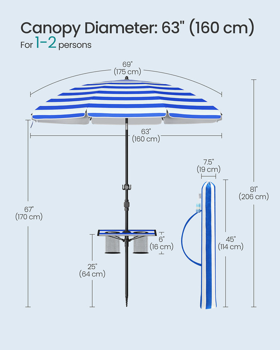 Garden Parasol – Fabric – Blue and White – UPF 50+ Sun Protection, 30° Double-Side Tilt, Adjustable Height