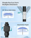 Garden Parasol – Fabric – Blue and White – UPF 50+ Sun Protection, 30° Double-Side Tilt, Adjustable Height
