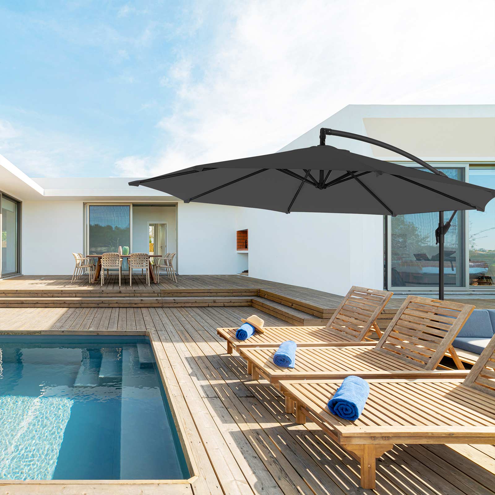 Cantilever Umbrella – Fabric – Grey – Offset Design with Crank and UPF 50+ Protection