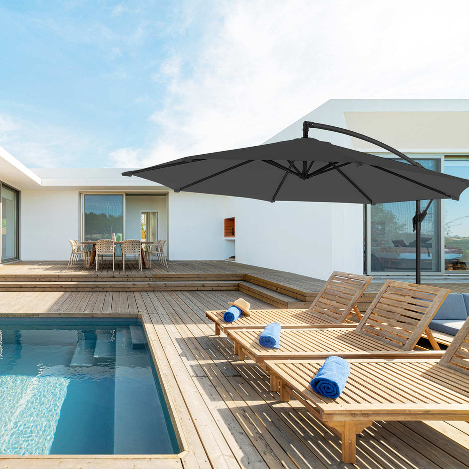 Cantilever Umbrella – Fabric – Grey – Offset Design with Crank and UPF 50+ Protection