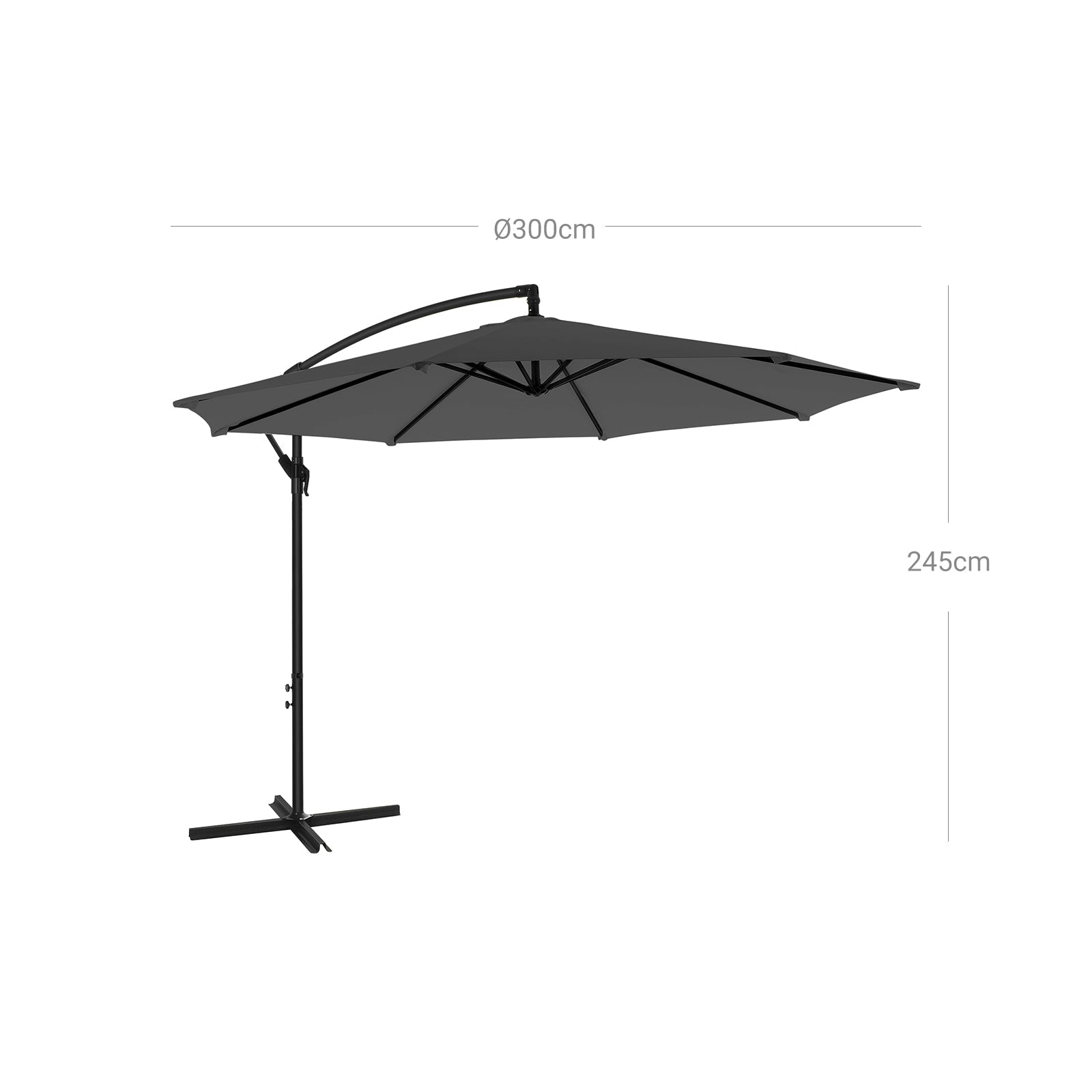 Cantilever Umbrella – Fabric – Grey – Offset Design with Crank and UPF 50+ Protection
