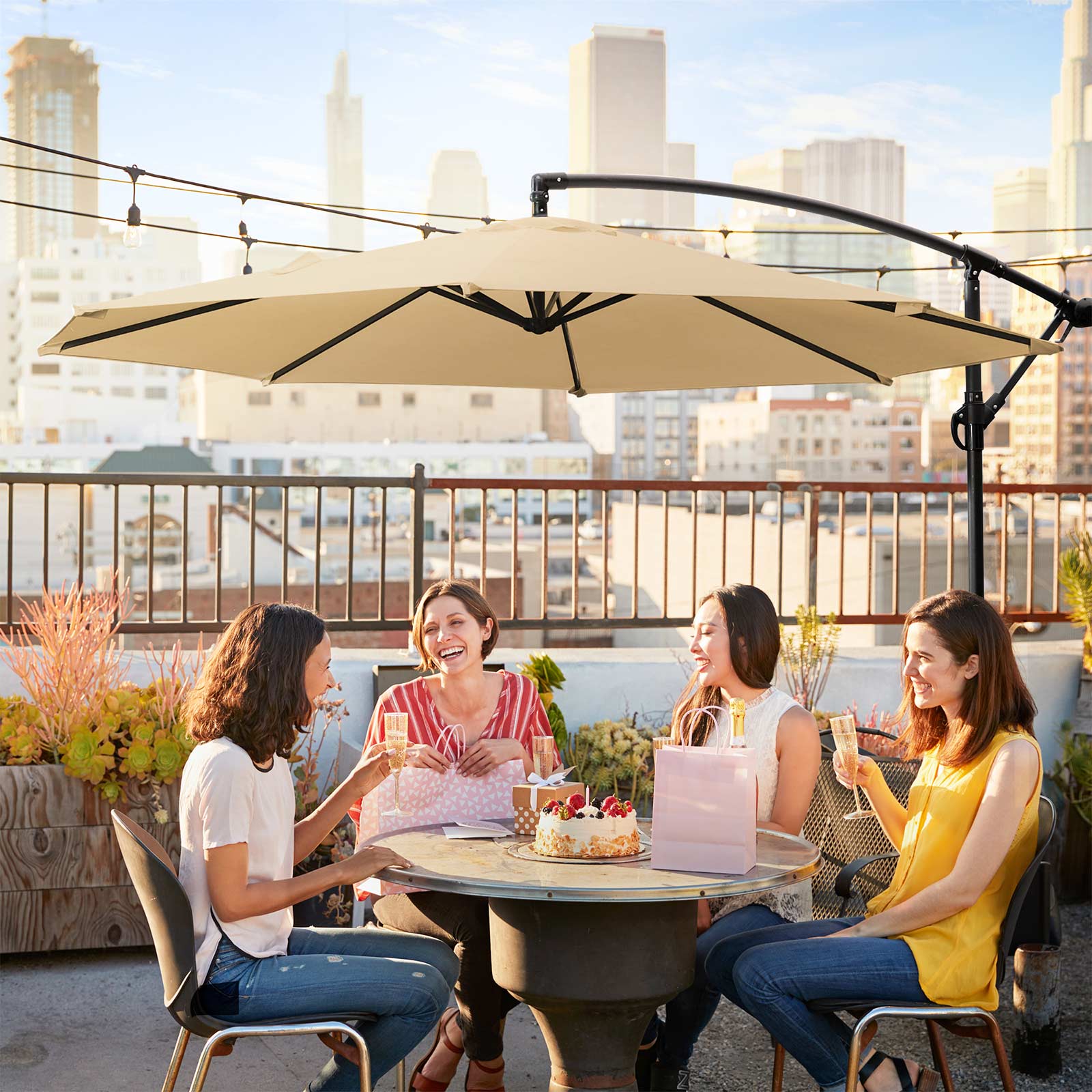 Large Cantilever Parasol – Fabric – Taupe – Offset Design with UPF 50+ Sun Protection and Crank Mechanism