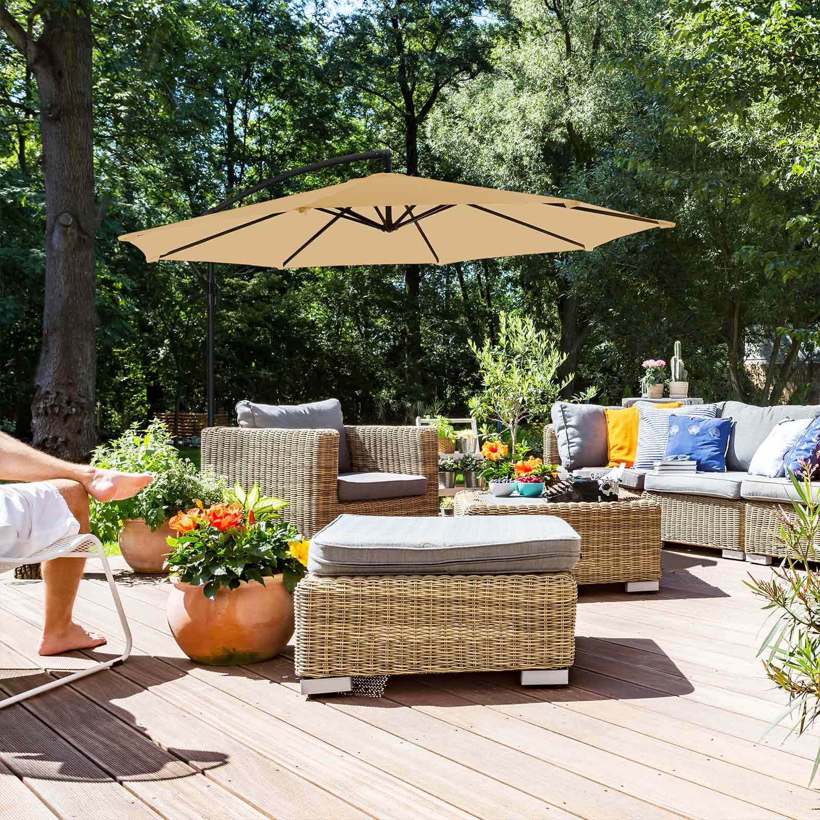 Large Cantilever Parasol – Fabric – Taupe – Offset Design with UPF 50+ Sun Protection and Crank Mechanism