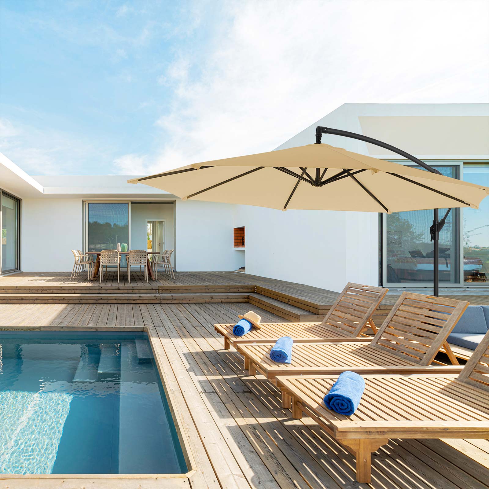Large Cantilever Parasol – Fabric – Taupe – Offset Design with UPF 50+ Sun Protection and Crank Mechanism