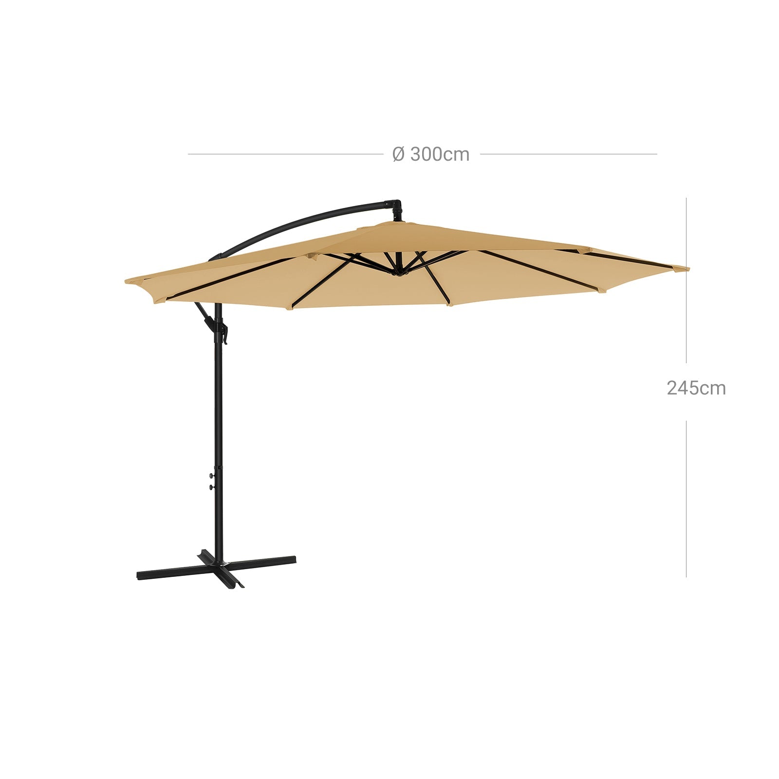 Large Cantilever Parasol – Fabric – Taupe – Offset Design with UPF 50+ Sun Protection and Crank Mechanism