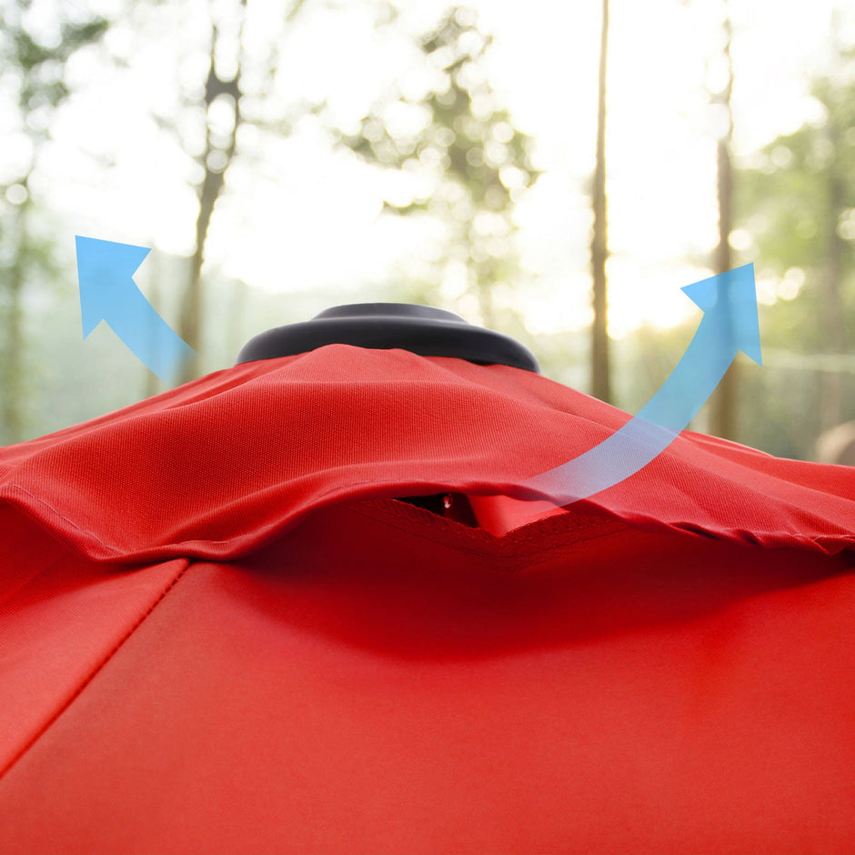 Patio Sun Umbrella – Polyester – Red – UV50+, Octagonal Canopy with Tilt and Crank Mechanism
