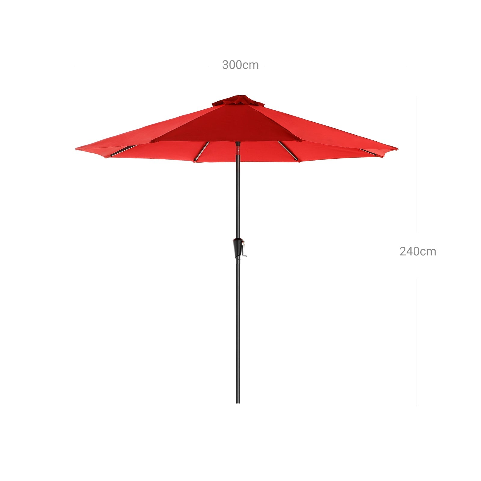 Patio Sun Umbrella – Polyester – Red – UV50+, Octagonal Canopy with Tilt and Crank Mechanism