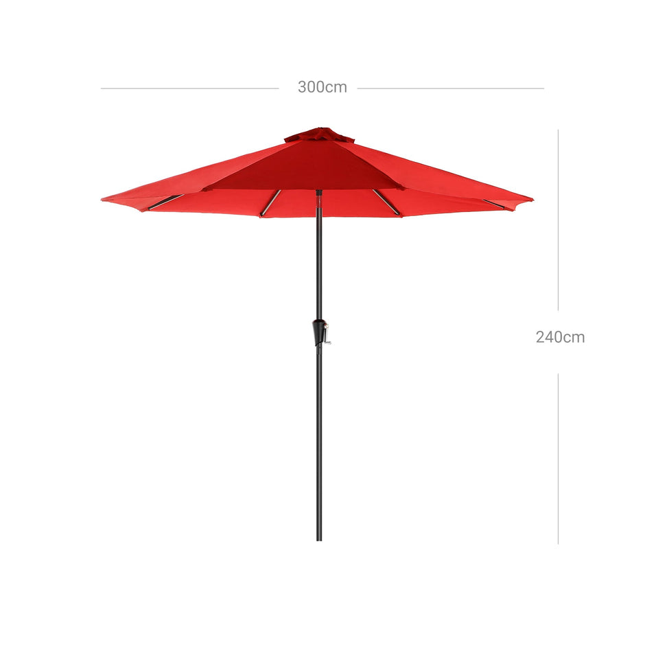 Patio Sun Umbrella – Polyester – Red – UV50+, Octagonal Canopy with Tilt and Crank Mechanism