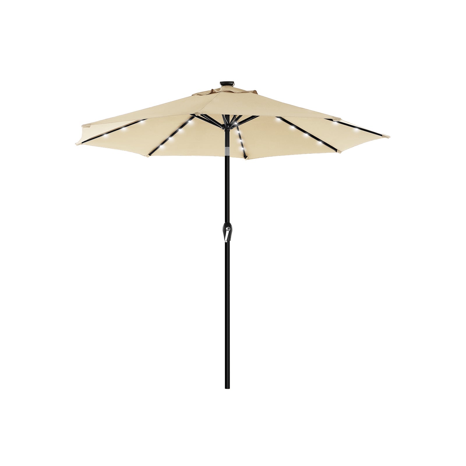 Garden Parasol Umbrella – Fabric – Beige – Solar-Powered LED Lights, UPF 50+ Protection, Tilting Mechanism