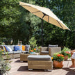 Garden Parasol Umbrella – Fabric – Beige – Solar-Powered LED Lights, UPF 50+ Protection, Tilting Mechanism
