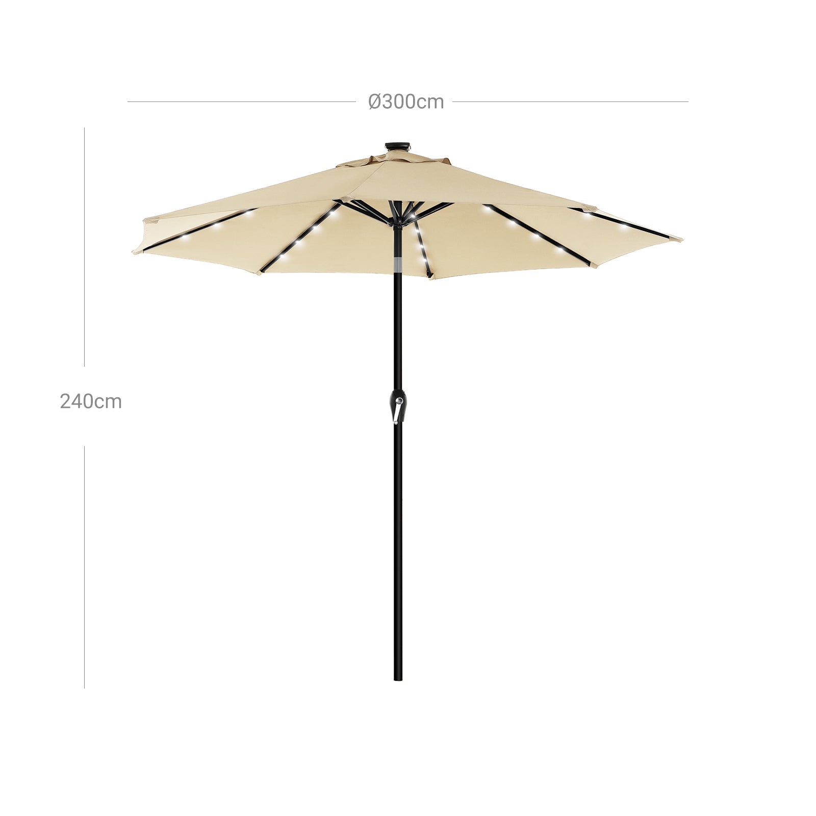 Garden Parasol Umbrella – Fabric – Beige – Solar-Powered LED Lights, UPF 50+ Protection, Tilting Mechanism