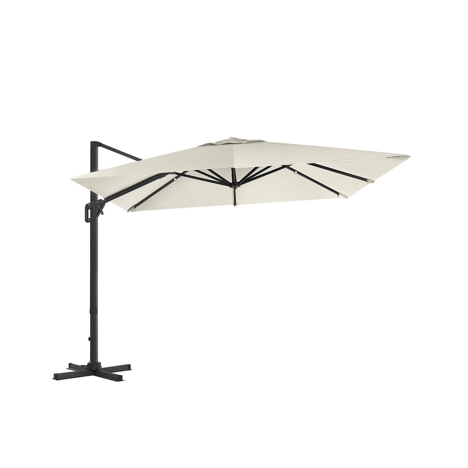 Cantilever Parasol – Fabric – Beige – 3 x 3 m, Offset Design, UPF 50+, 360° Rotation, Adjustable Tilt