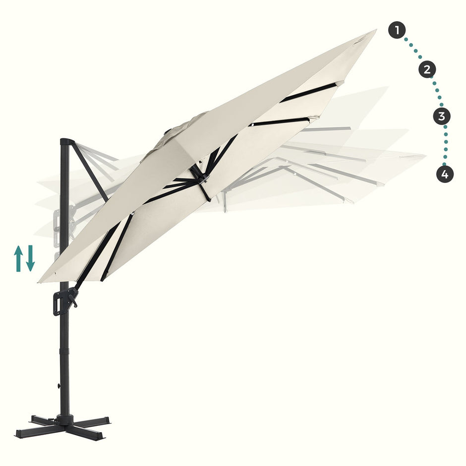 Cantilever Parasol – Fabric – Beige – 3 x 3 m, Offset Design, UPF 50+, 360° Rotation, Adjustable Tilt