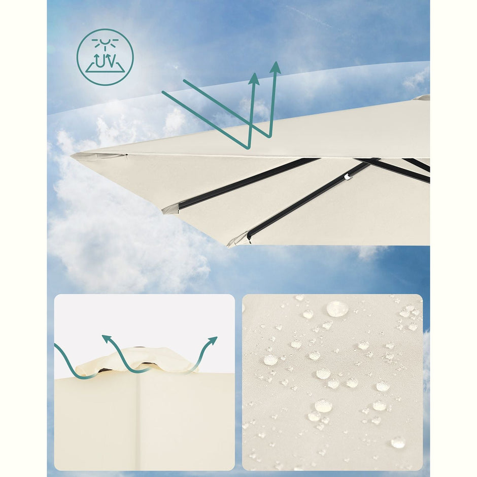 Cantilever Parasol – Fabric – Beige – 3 x 3 m, Offset Design, UPF 50+, 360° Rotation, Adjustable Tilt