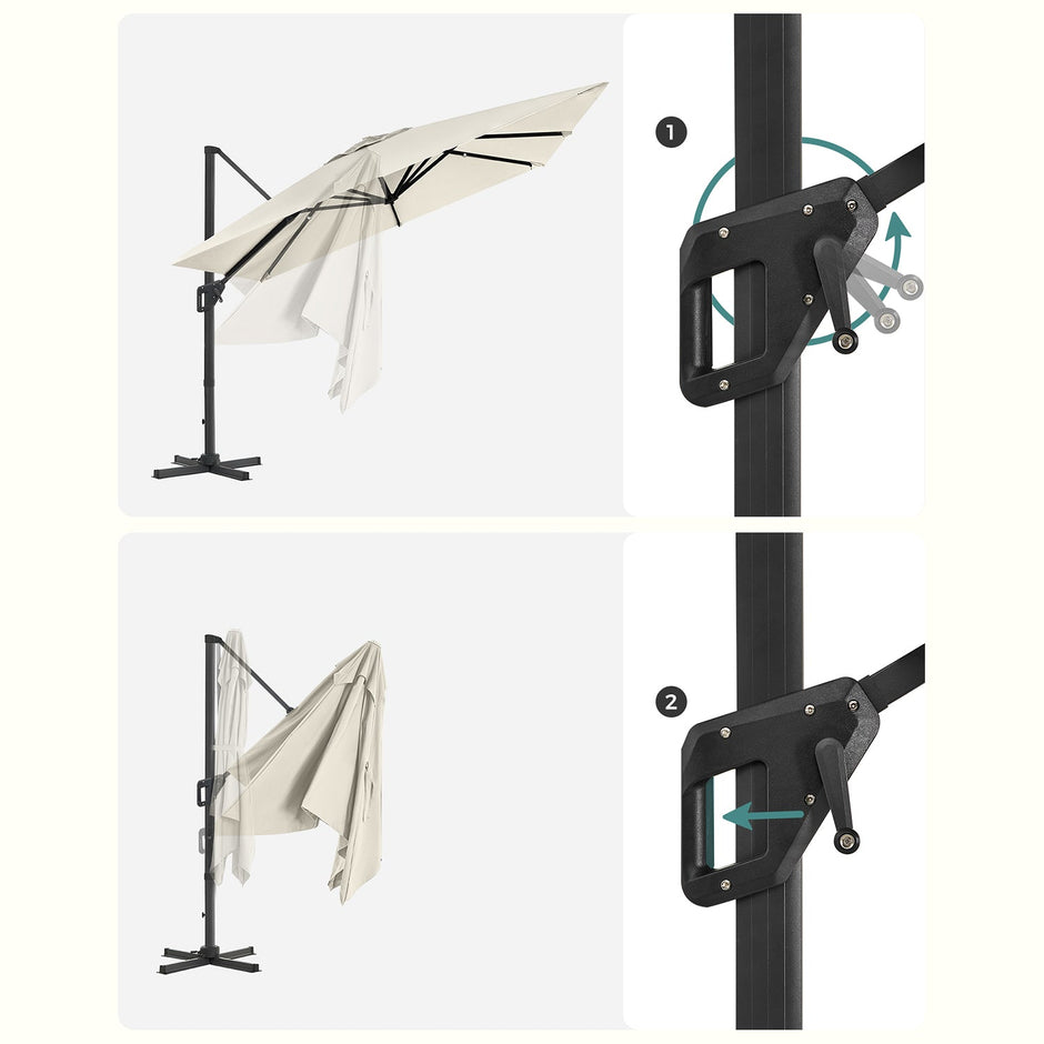 Cantilever Parasol – Fabric – Beige – 3 x 3 m, Offset Design, UPF 50+, 360° Rotation, Adjustable Tilt