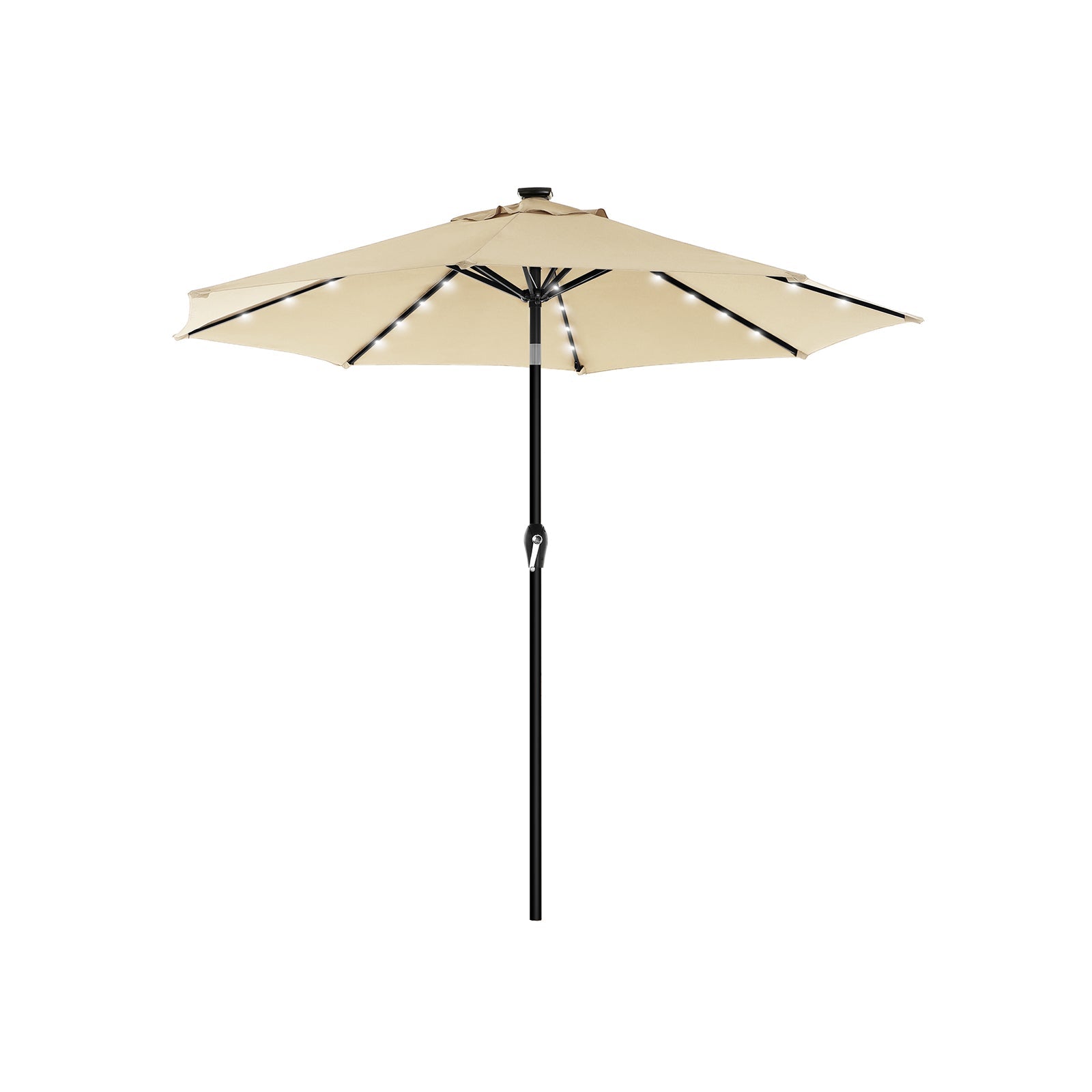 Patio Parasol Umbrella – Polyester – Beige – 2.7 m with Solar-Powered LED Lights, UPF 50+ Protection, Tilting Design