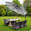 Patio Parasol – Fabric – Dove Grey – 3 m, UPF 50+, 28 Solar Powered LED Lights, 360° Swivel, Tiltable