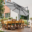 Patio Parasol – Fabric – Dove Grey – 3 m, UPF 50+, 28 Solar Powered LED Lights, 360° Swivel, Tiltable