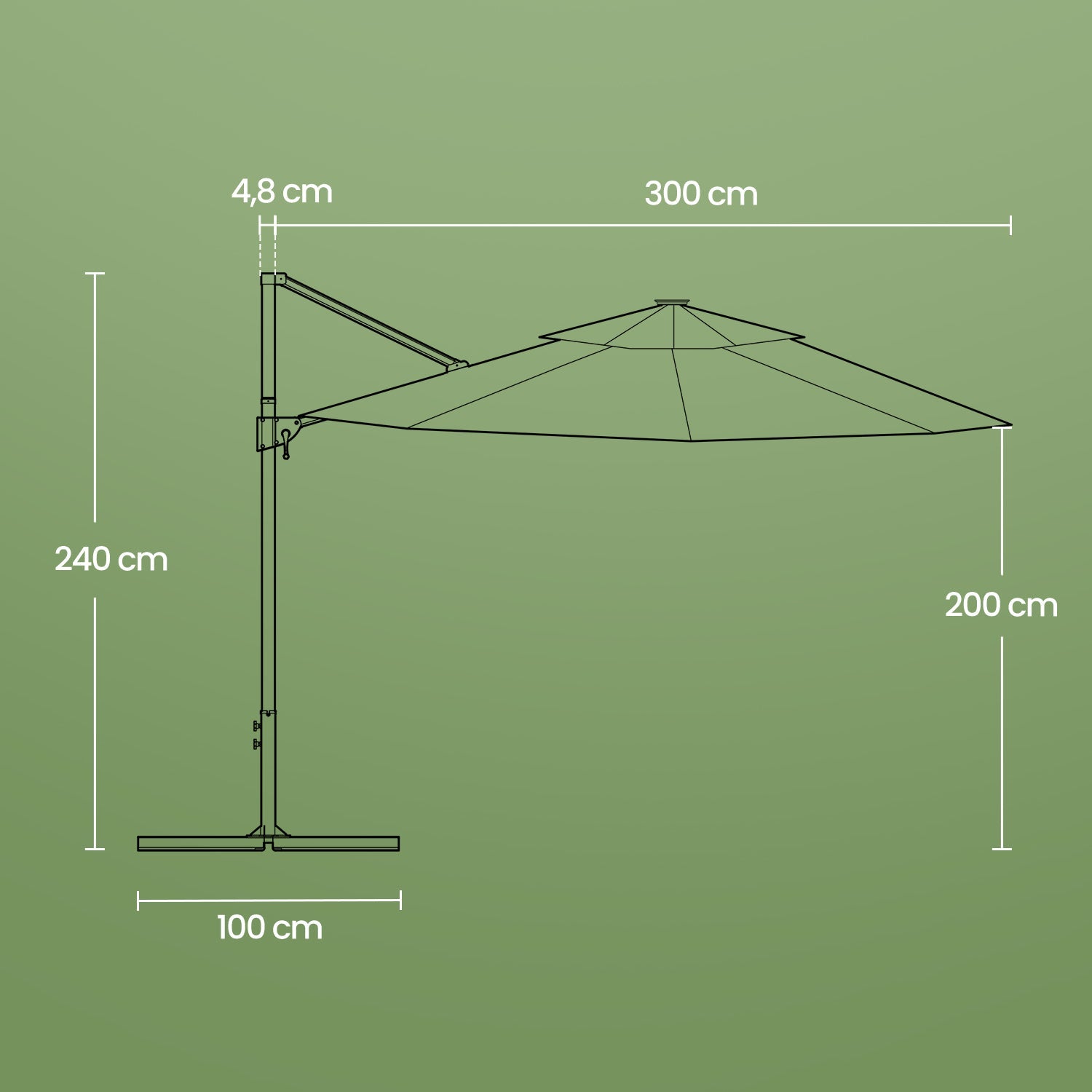Patio Parasol – Fabric – Dove Grey – 3 m, UPF 50+, 28 Solar Powered LED Lights, 360° Swivel, Tiltable