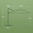 Patio Parasol – Fabric – Dove Grey – 3 m, UPF 50+, 28 Solar Powered LED Lights, 360° Swivel, Tiltable