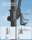 Garden Parasol Umbrella – Fabric – Multicolor – 28 Solar Powered LED Lights, UPF 50+, 360° Swivel, Seamless Tilt, Crank for Opening and Closing