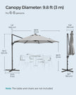 Garden Parasol Umbrella – Fabric – Multicolor – 28 Solar Powered LED Lights, UPF 50+, 360° Swivel, Seamless Tilt, Crank for Opening and Closing