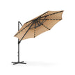 Garden Parasol Umbrella – Fabric – Camel Brown – 3 m, UPF 50+, Solar Powered LED Lights, 360° Swivel, Seamless Tilt, Crank Opening