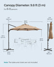 Garden Parasol Umbrella – Fabric – Camel Brown – 3 m, UPF 50+, Solar Powered LED Lights, 360° Swivel, Seamless Tilt, Crank Opening
