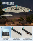 Garden Parasol Umbrella – Fabric – Multicolor – 28 Solar Powered LED Lights, UPF 50+, 360° Swivel, Seamless Tilt, Crank for Opening and Closing