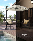 Garden Parasol Umbrella – Fabric – Multicolor – 28 Solar Powered LED Lights, UPF 50+, 360° Swivel, Seamless Tilt, Crank for Opening and Closing