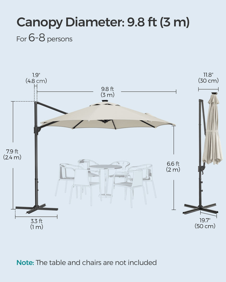 Garden Parasol Umbrella – Fabric – Multicolor – 28 Solar Powered LED Lights, UPF 50+, 360° Swivel, Seamless Tilt, Crank for Opening and Closing