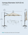 Garden Parasol Umbrella – Fabric – Multicolor – 28 Solar Powered LED Lights, UPF 50+, 360° Swivel, Seamless Tilt, Crank for Opening and Closing