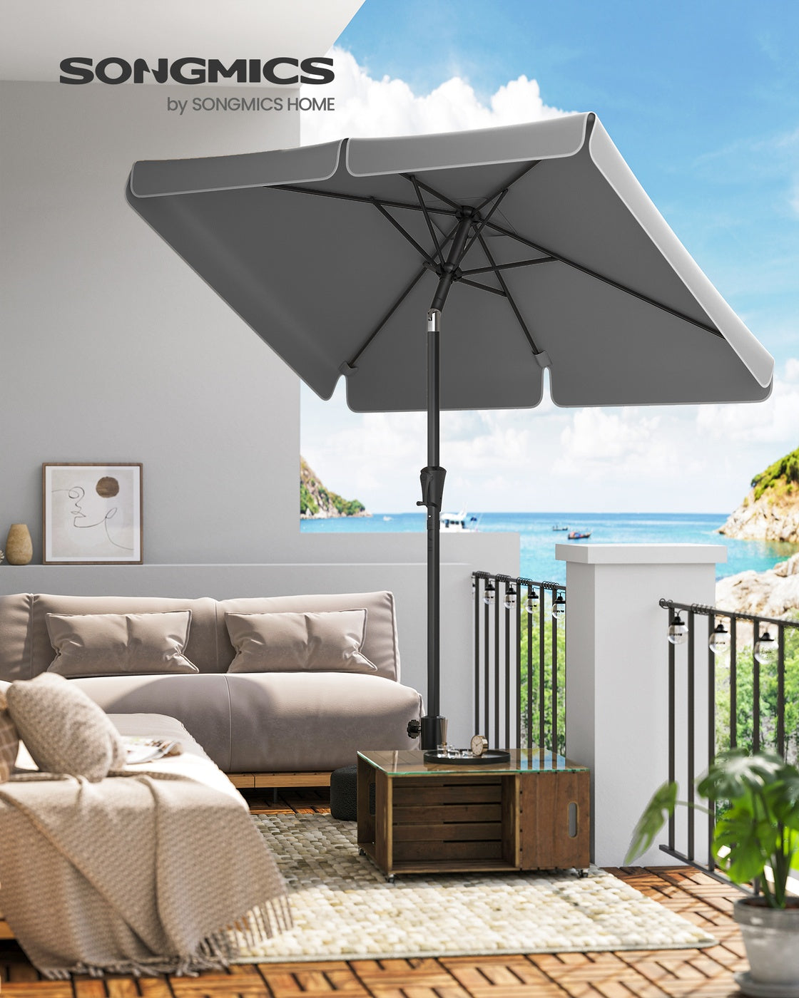 Patio Umbrella - 2 x 1.5m - Steel Frame - UPF 50+ - 30° Tilt in 2 Directions