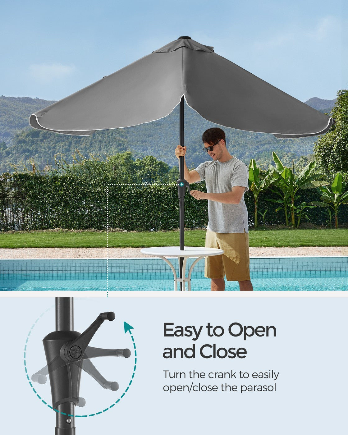 Patio Umbrella - 2 x 1.5m - Steel Frame - UPF 50+ - 30° Tilt in 2 Directions