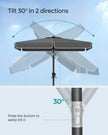 Patio Umbrella - 2 x 1.5m - Steel Frame - UPF 50+ - 30° Tilt in 2 Directions