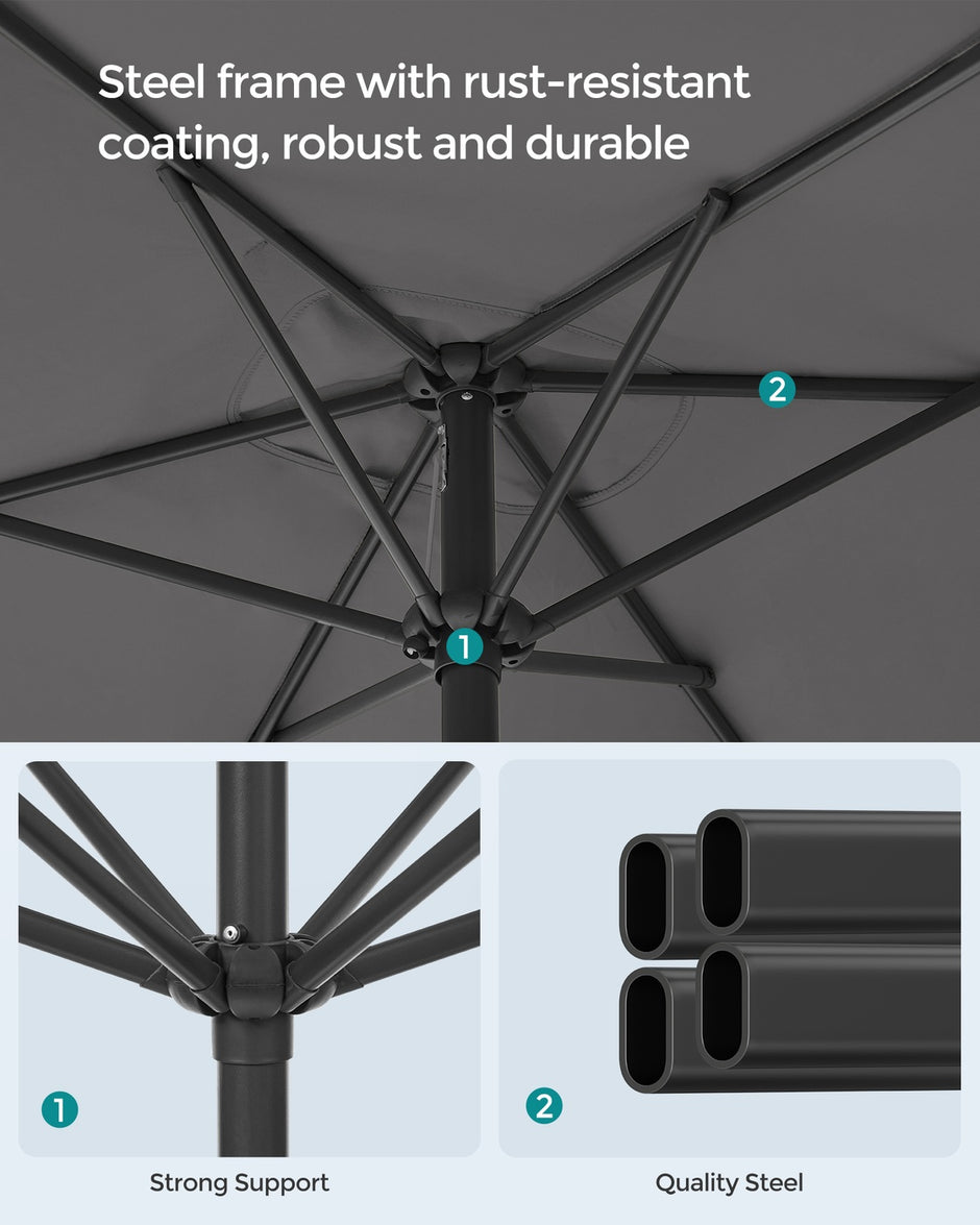 Patio Umbrella - 2 x 1.5m - Steel Frame - UPF 50+ - 30° Tilt in 2 Directions