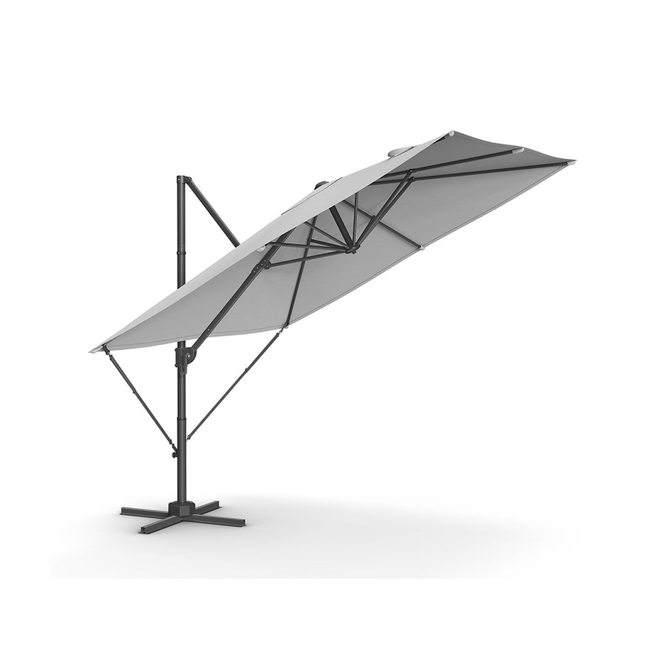 Cantilever Garden Parasol – Fabric – Dove Grey – UPF 50+, 360° Swivel, Seamless Tilt, Crank Mechanism