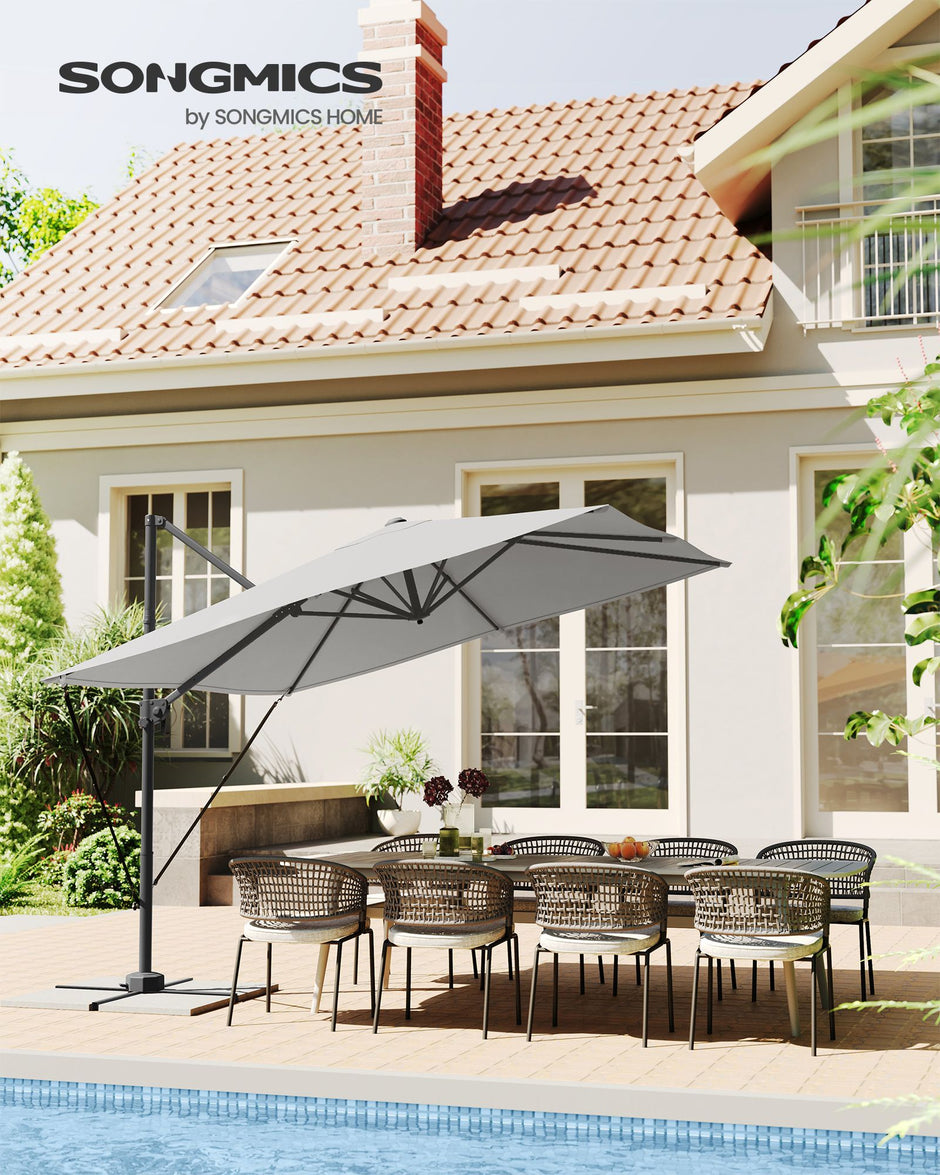 Cantilever Garden Parasol – Fabric – Dove Grey – UPF 50+, 360° Swivel, Seamless Tilt, Crank Mechanism