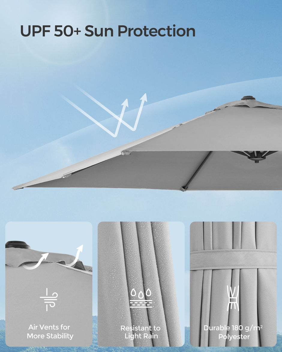 Cantilever Garden Parasol – Fabric – Dove Grey – UPF 50+, 360° Swivel, Seamless Tilt, Crank Mechanism