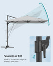 Cantilever Garden Parasol – Fabric – Dove Grey – UPF 50+, 360° Swivel, Seamless Tilt, Crank Mechanism