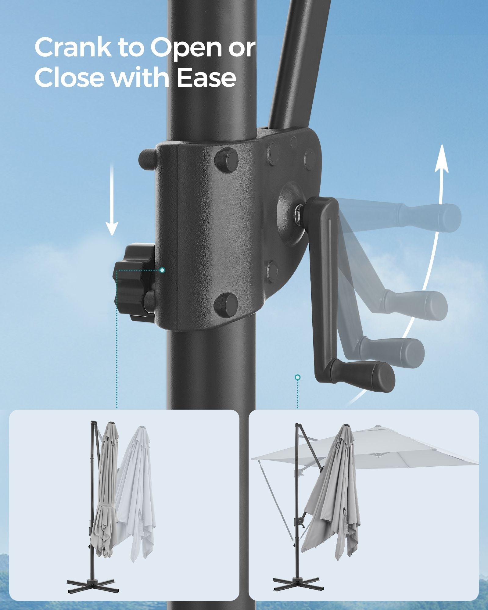 Cantilever Garden Parasol – Fabric – Dove Grey – UPF 50+, 360° Swivel, Seamless Tilt, Crank Mechanism