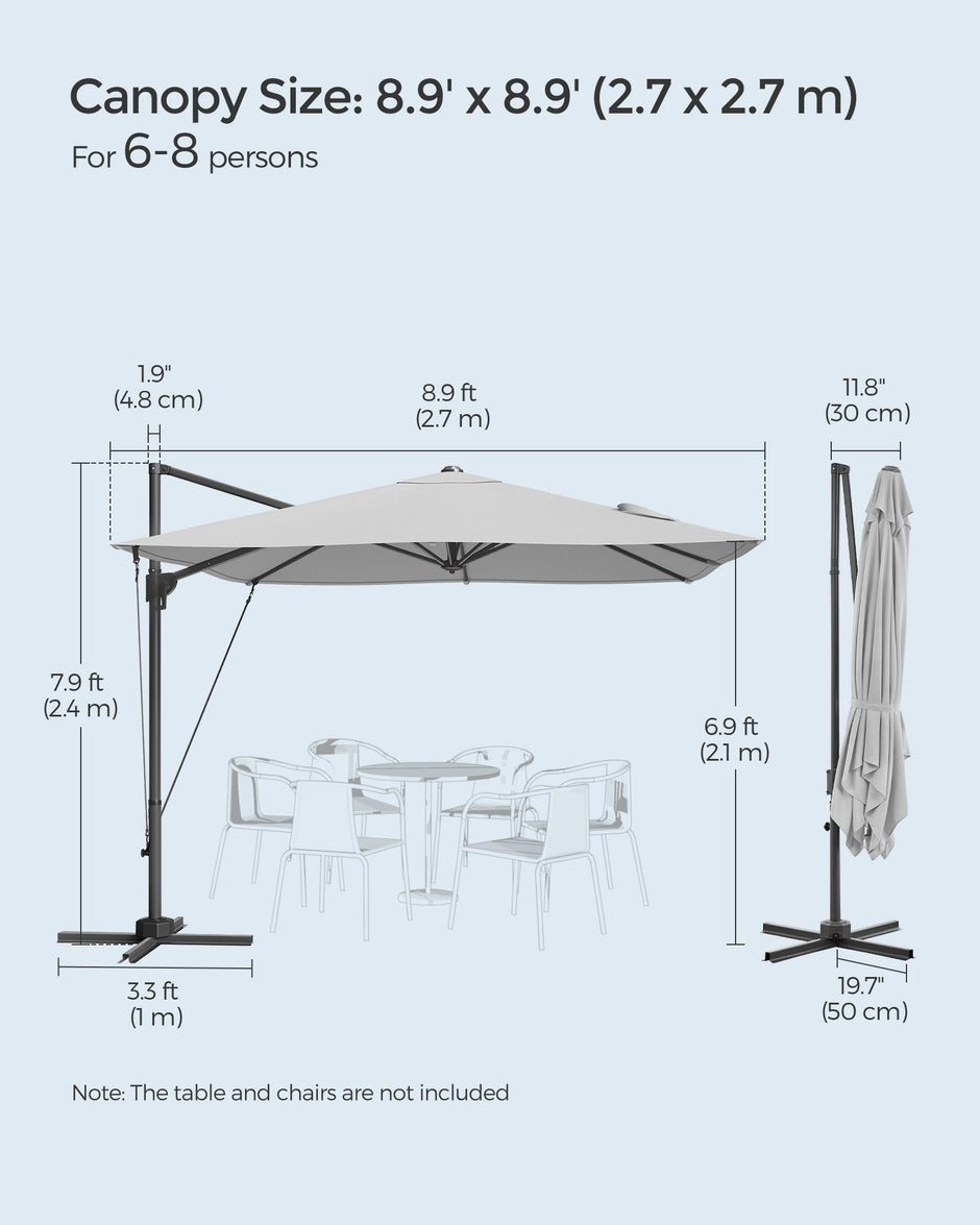 Cantilever Garden Parasol – Fabric – Dove Grey – UPF 50+, 360° Swivel, Seamless Tilt, Crank Mechanism