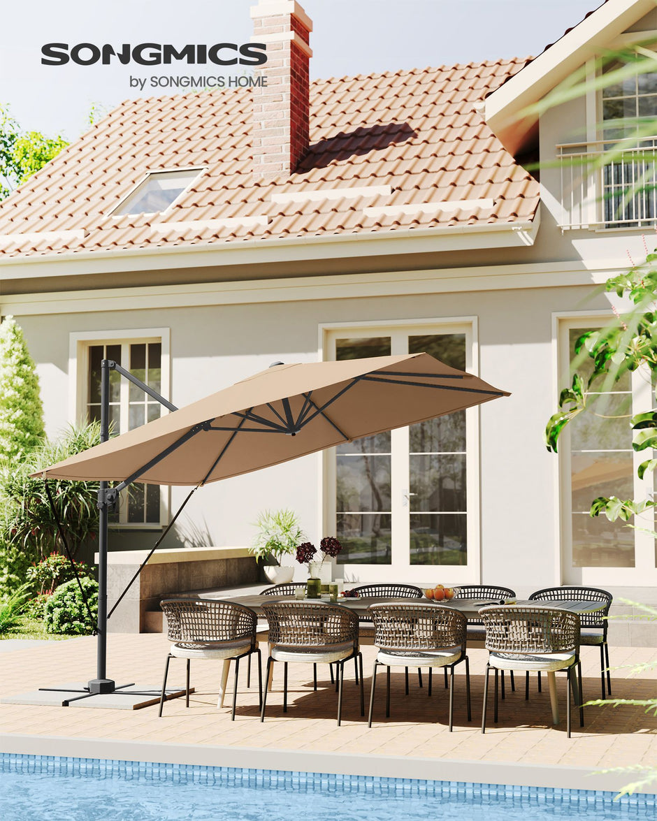 Cantilever Garden Parasol – Fabric – Camel Brown – UPF 50+, 360° Swivel, Seamless Tilt, Crank System