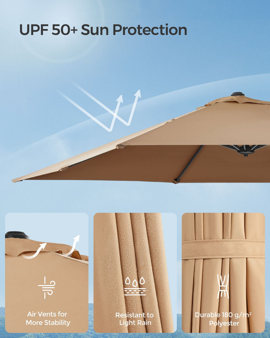 Cantilever Garden Parasol – Fabric – Camel Brown – UPF 50+, 360° Swivel, Seamless Tilt, Crank System