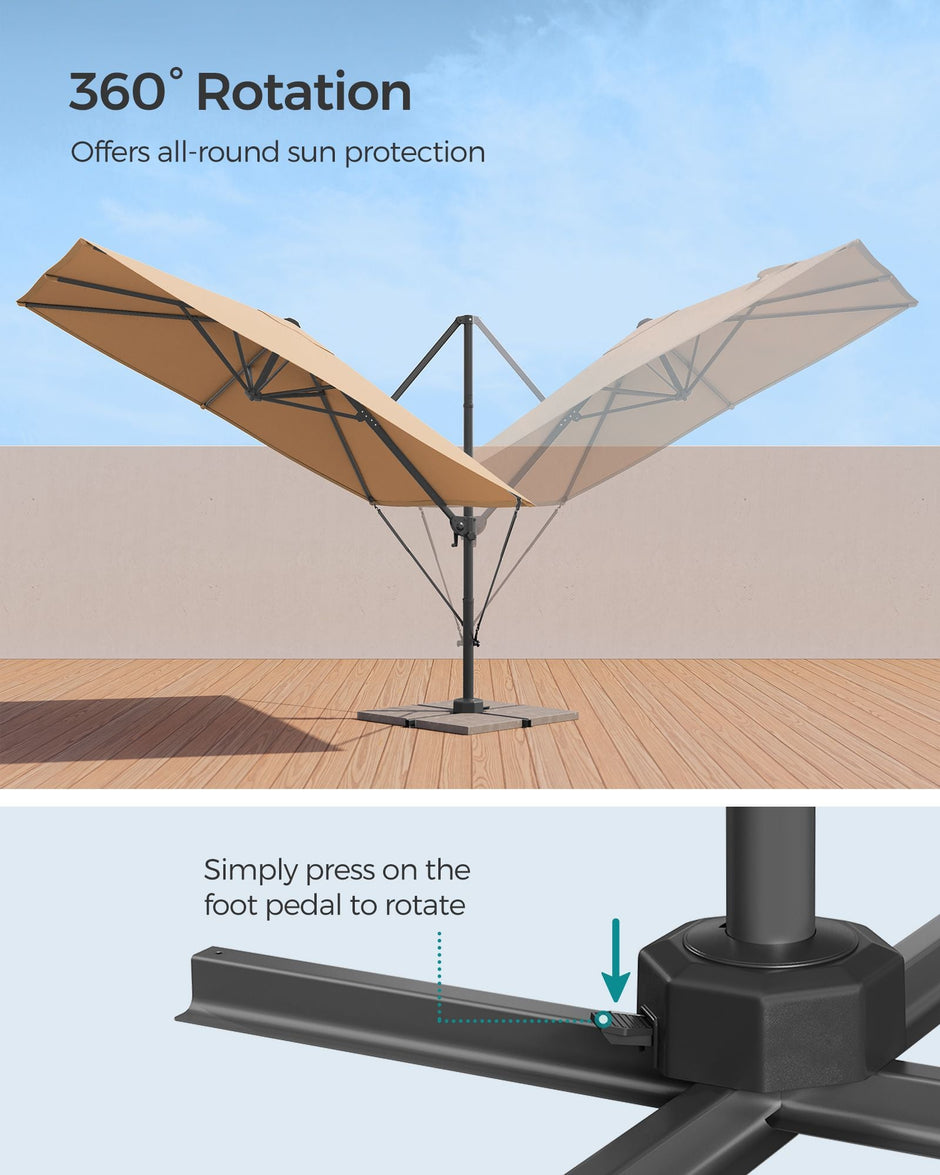 Cantilever Garden Parasol – Fabric – Camel Brown – UPF 50+, 360° Swivel, Seamless Tilt, Crank System