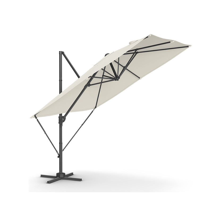 Cantilever Garden Parasol – Fabric – 2.7 x 2.7 m – UPF 50+, 360° Swivel, Seamless Tilt, Crank Mechanism