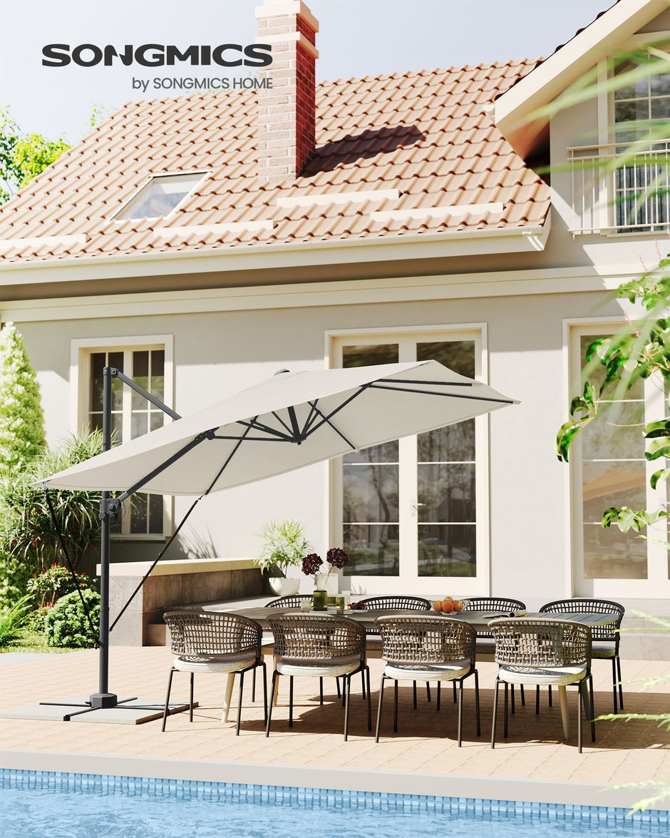 Cantilever Garden Parasol – Fabric – 2.7 x 2.7 m – UPF 50+, 360° Swivel, Seamless Tilt, Crank Mechanism